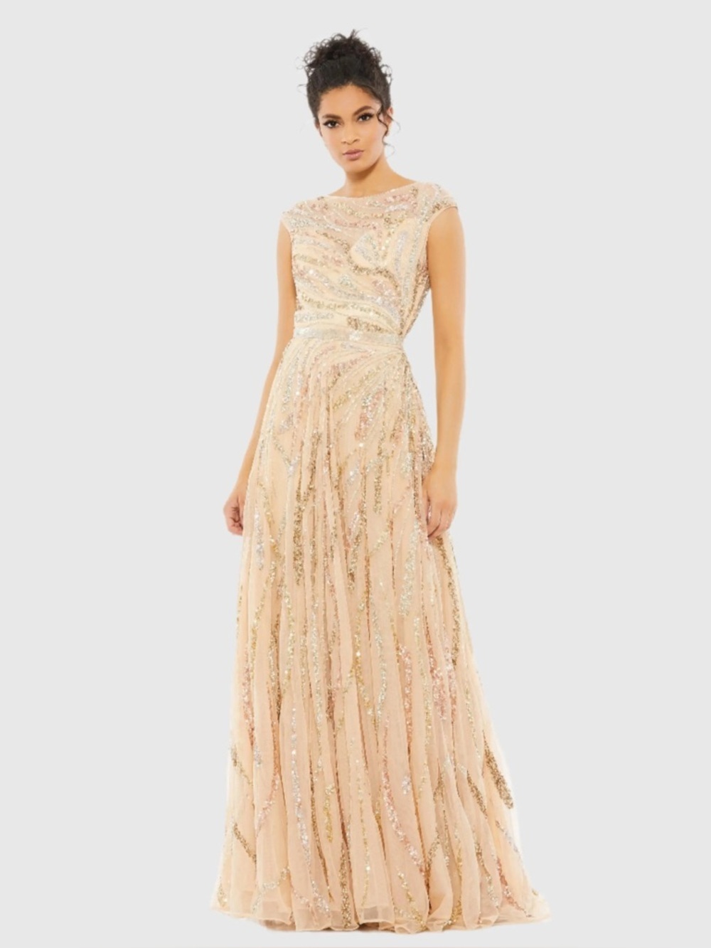 Mac Duggal 5445 Beige Cap Sleeve Embellished Evening Gown Size 6 NWT